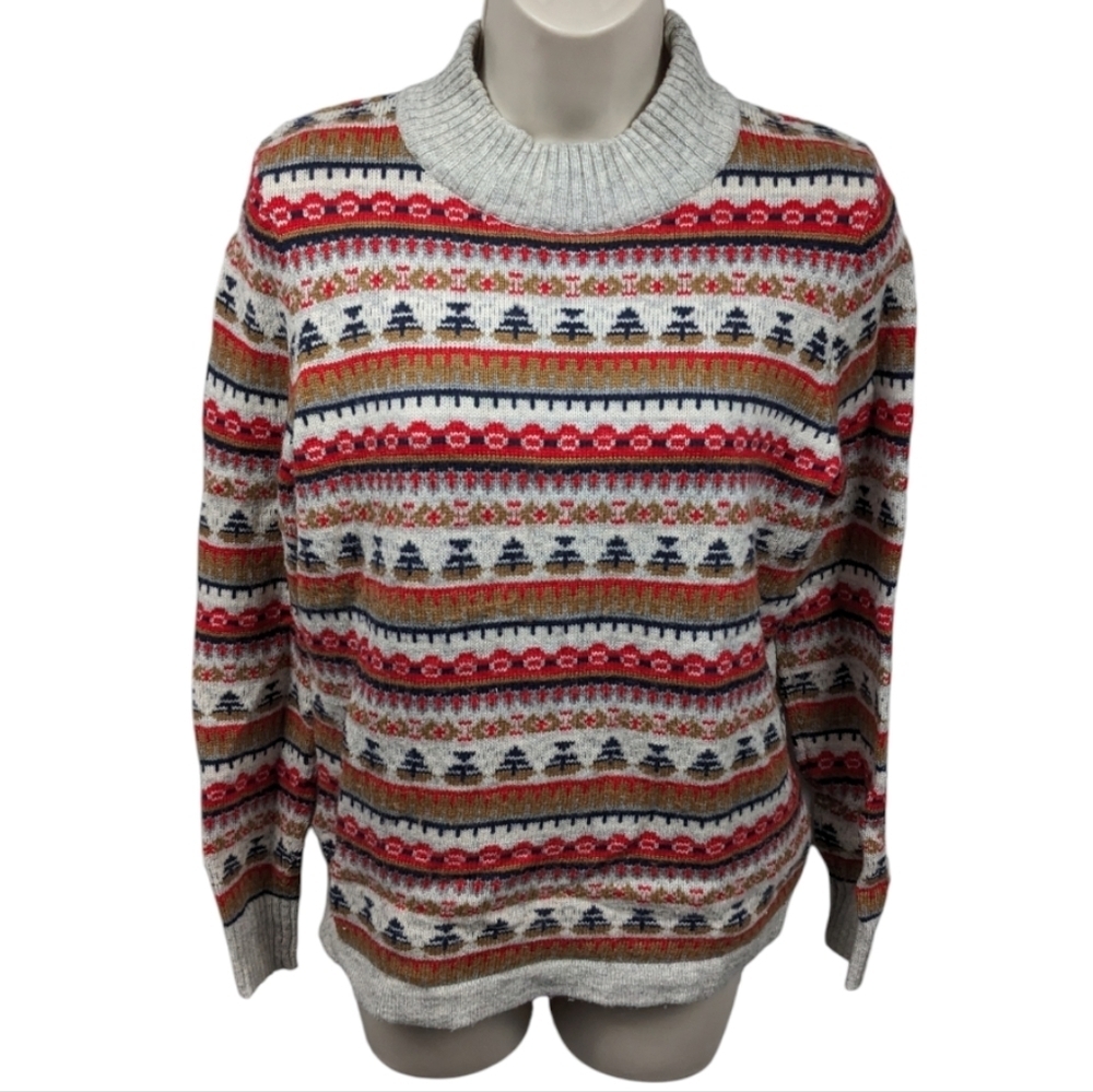 J. Crew Fair Isles Mock Neck Lambs Wool Blend Sweater Sz S